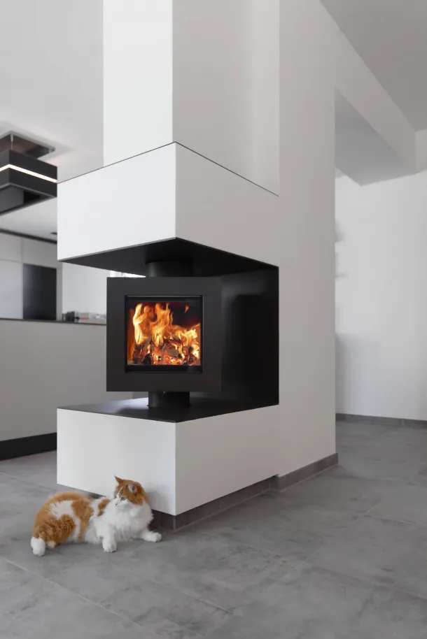 Eine Katze liegt vor dem Brunner Drehfeuer